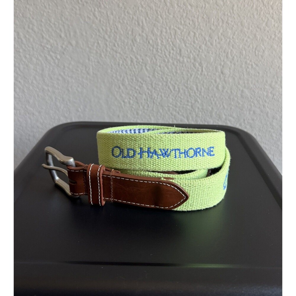 The Club at Old Hawthorne Peter Millar Belt Embroidered Canvas Leather Size 38